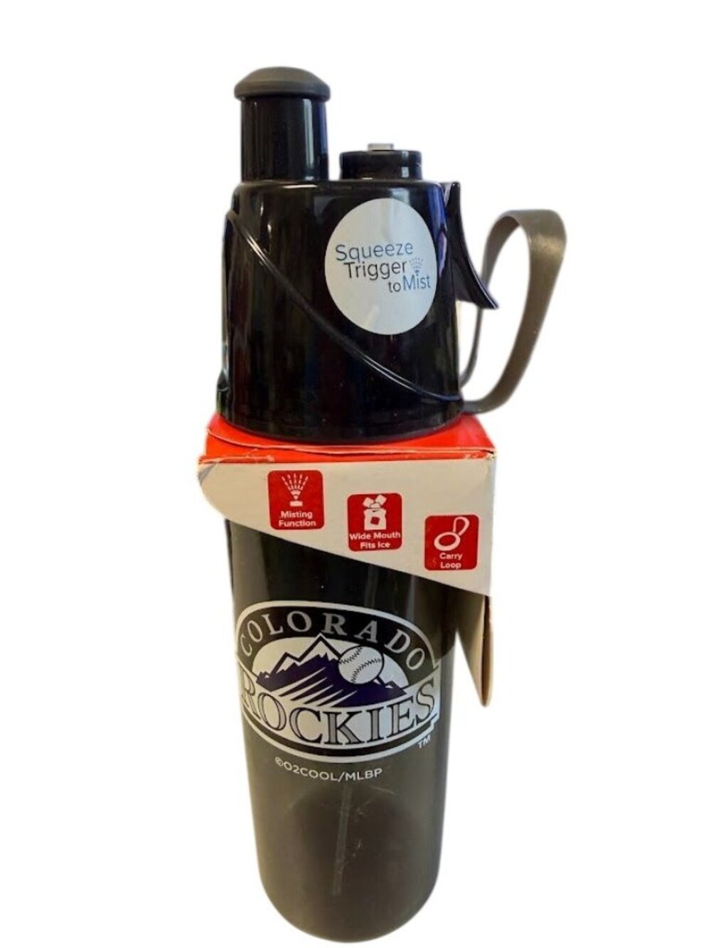 Colorado Rockies Black Misting Water Bottle With Trigger Spray & Carry Loop - Wi